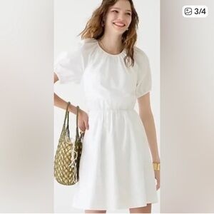 JCrew white puff sleeve mini dress with open back size 12